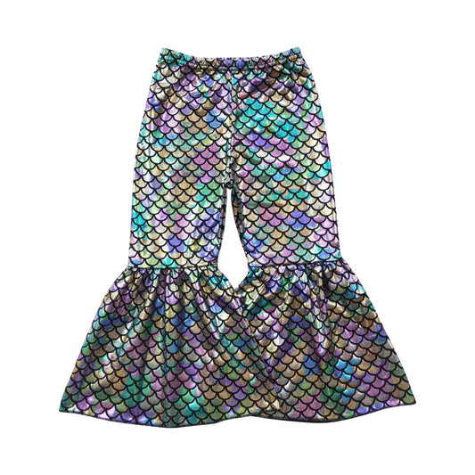 P0251 Girls Fashion Disco Colorful Scale Bell Bottom Pants