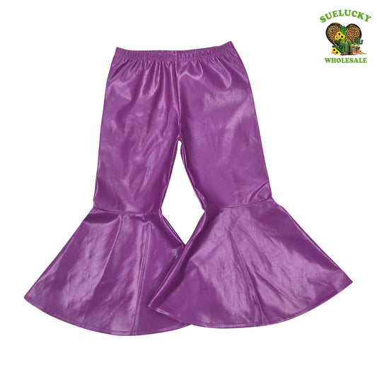 Baby Girls Purple Color PU Leather Bell Bottom Pants