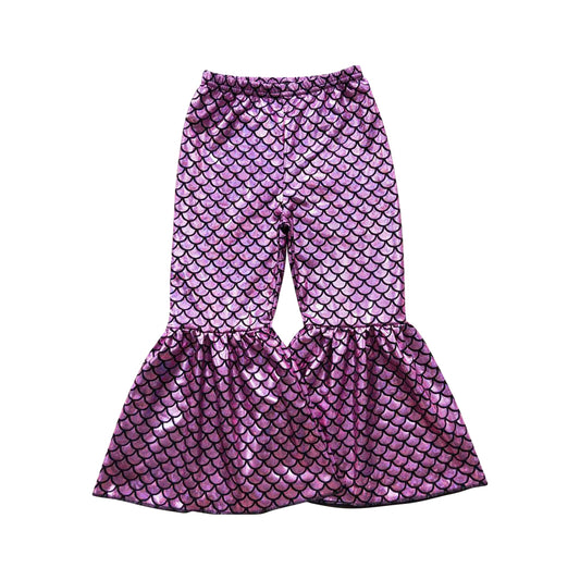 P0249 Girls Fashion Disco Light Purple Scale Bell Bottom Pants