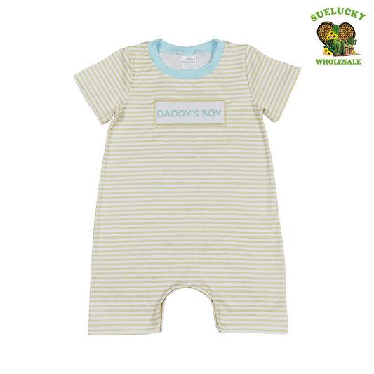 Daddy's Boy Embroidery Yellow Striped Short Sleeve Romper