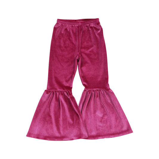 P0224 Fashion Girls Pants Hot Pink Color Vevlet Long Trousers