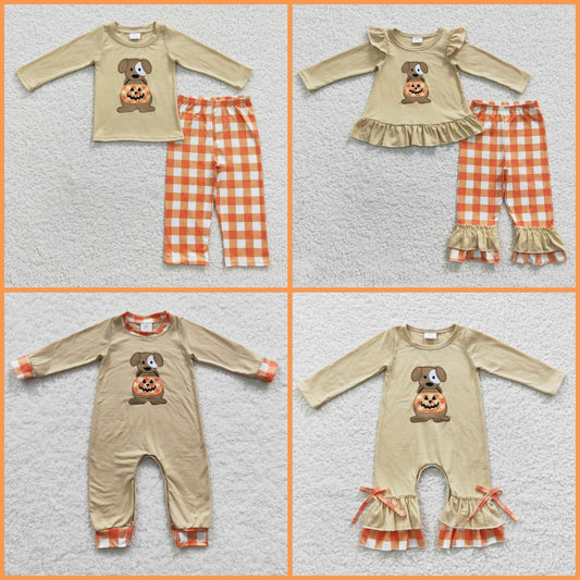 GLP0433 Baby Girls Hallowmas Pumpkin Dog Outfit