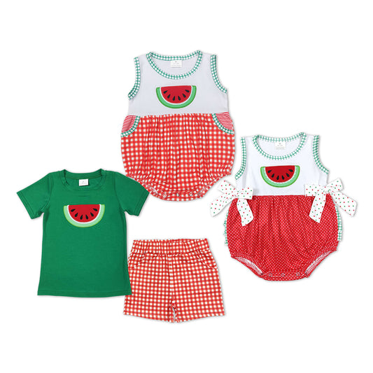 Sumerm Baby Girls Embroidery Watermelon Set and Romper Sibling