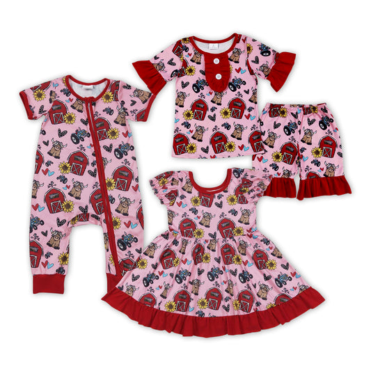 Sibling Summer Baby Girls Granary Highland Cow Clothes Set