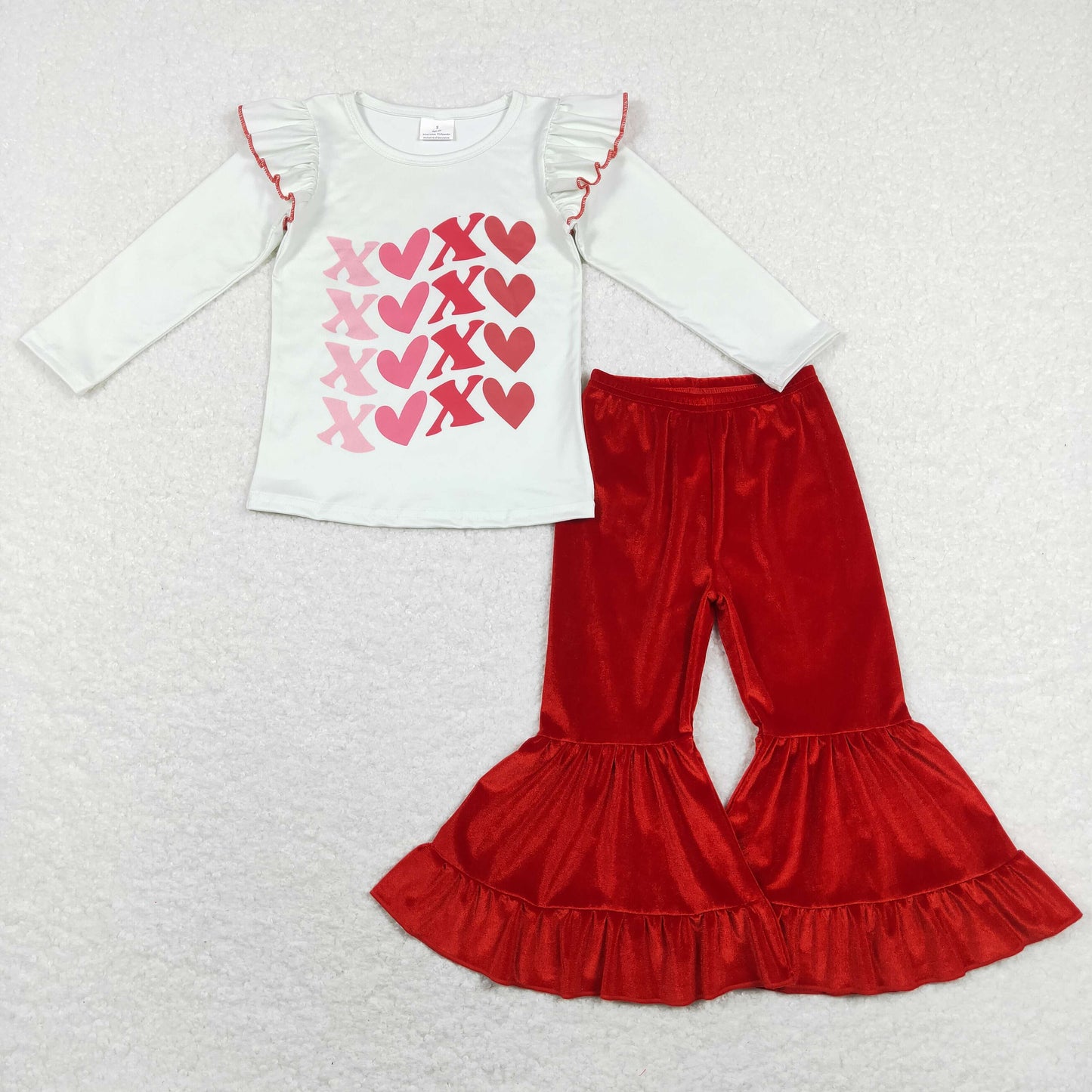Baby Girls XOXO Top Matching Red Velvet Pants Outfit