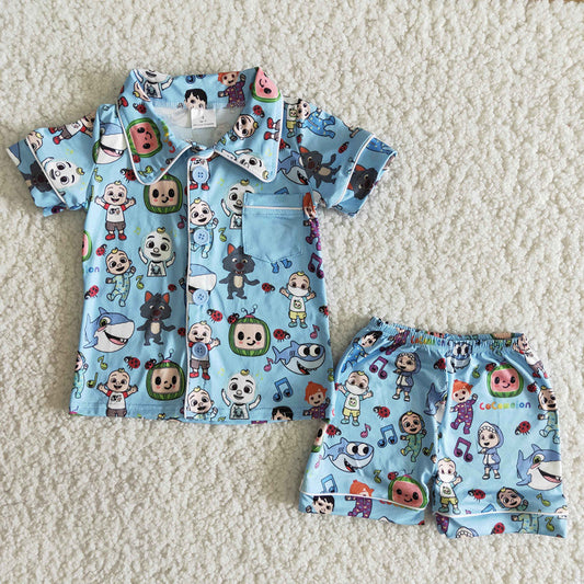 Blue Cartoon Summer Pajamas Set