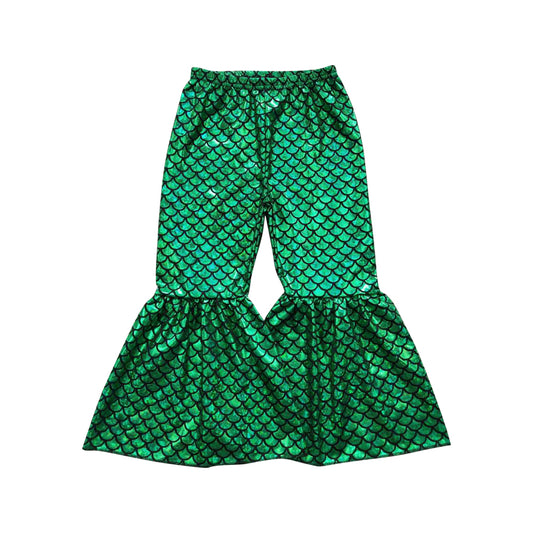 P0250 Girls Fashion Disco Green Scale Bell Bottom Pants