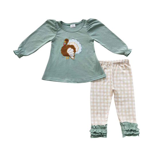 GLP0534 Girls Embroidery Thanksgiving Turkey Outfit