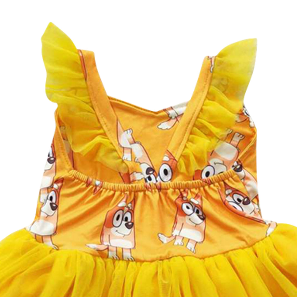 GSD0356 Cartoon Blue Dog Yellow Tulle Dress