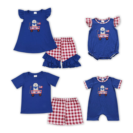 Baby Boys July 4th Embroidery Dog Shorts Set