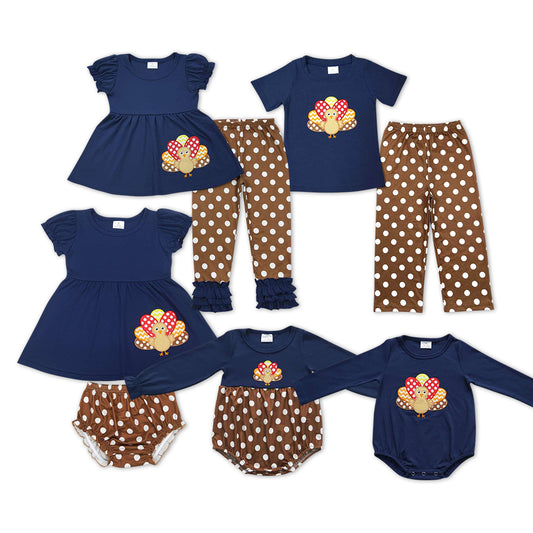 GSPO0795 Kids Girls Fall  Embroidery  Thanksgiving Turkey Outfit
