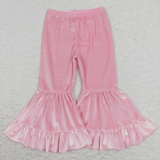 Bbay Girls Pink Color Velvet Bell Bottom Pants