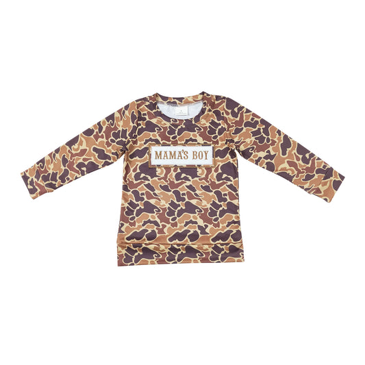 BT0476 Mama's Boy Embroidery Camo Long Sleeve T-shirt