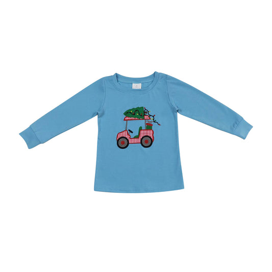BT0352 Baby Boys Embroidery Christmas Car Long Sleeve Cotton T-shirt