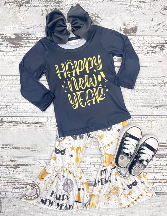 Happy New Year Girls Bell Bottom Pants Outfit