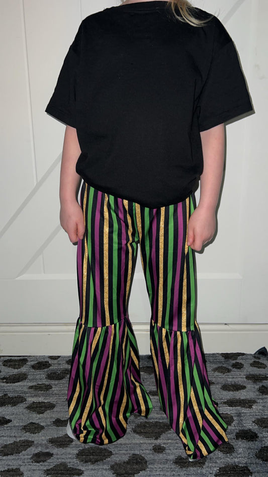 Baby Girls Mardi Gras Striped Bell Bottom Pants +Handband