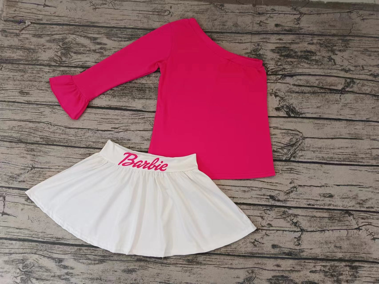 5 MOQ Custom Baby Girls Hot Pink Top Skirt Set