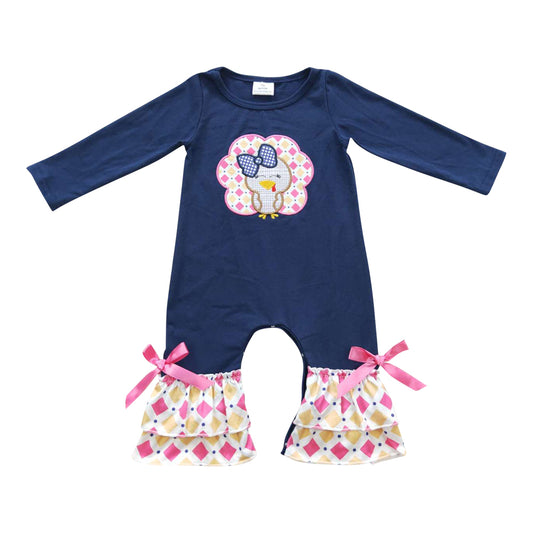 LR0326 Cute Baby Thanksgiving  Embroidery Turkey Romper