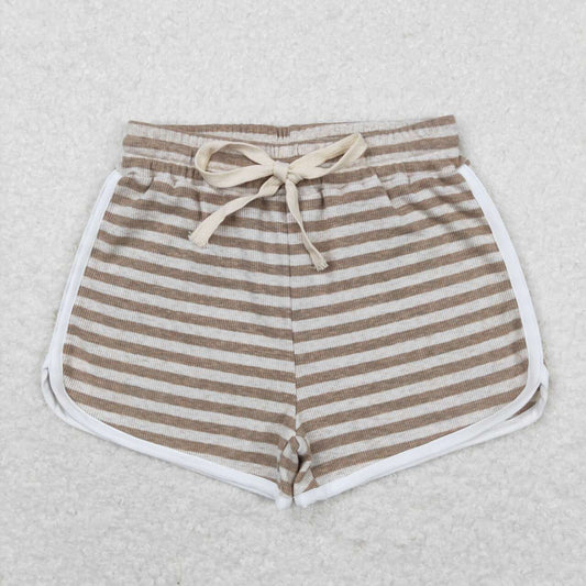 Kids Girls  Ligth Brown Striped Cotton Shorts