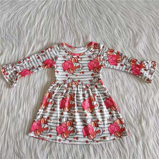 6 A29-16 Pumpkin Floral Long Sleeve Dress