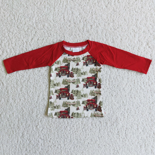 6 B2-11 Kids Boys Christmas Tree Long Sleeve Raglan T-shirt