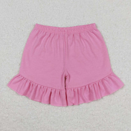 SS0271 Blue Solid Color Knit Cotton Double Ruffle Shorts