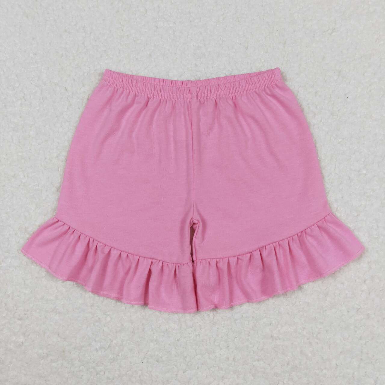 SS0271 Blue Solid Color Knit Cotton Double Ruffle Shorts