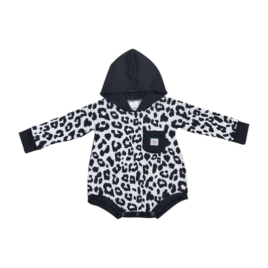 LR0595  Newborn Baby Girls Leopard Hoodie Romper