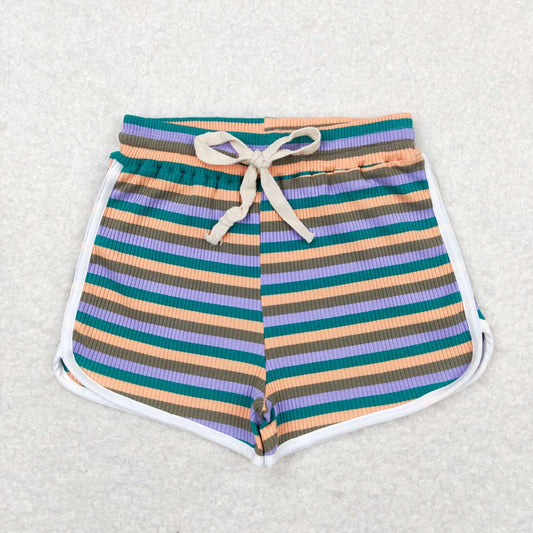 Kids Girls  Colorful Striped Cotton Shorts