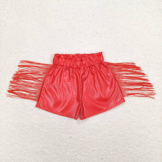 SS0252 Baby Girls Leather UP Red Tassels Shorts