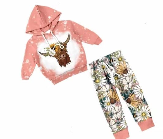 Baby Girls Highland Cow Flower Hoodie Top outfit Deadline Time :  24th May