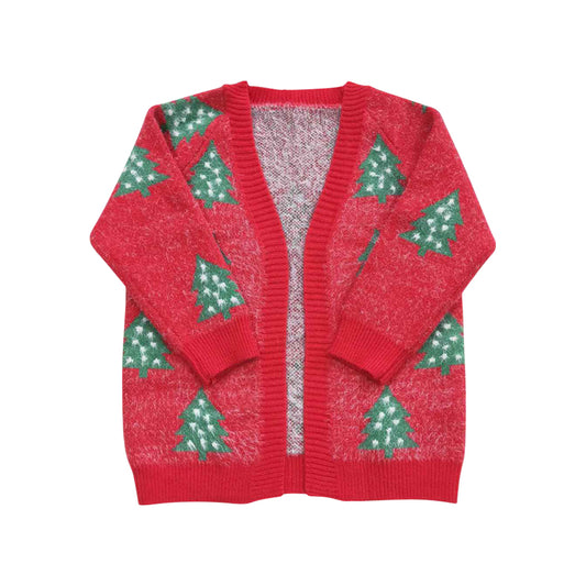 Kids Girls Christmas Tree Red Sweater Coat
