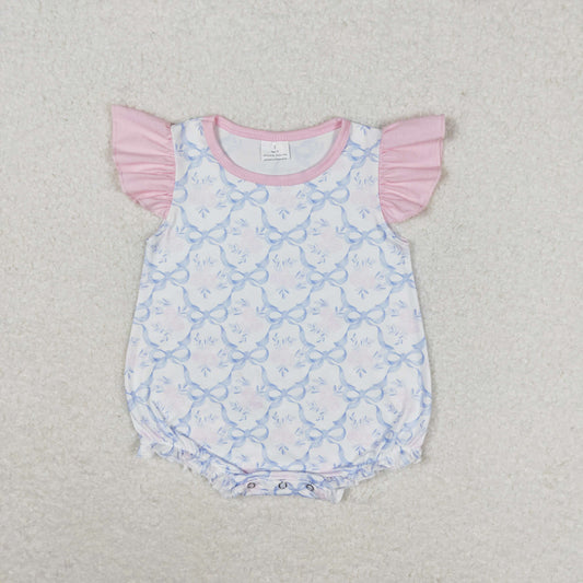 Baby Girls Floral Blue Bow Bubble  Romper