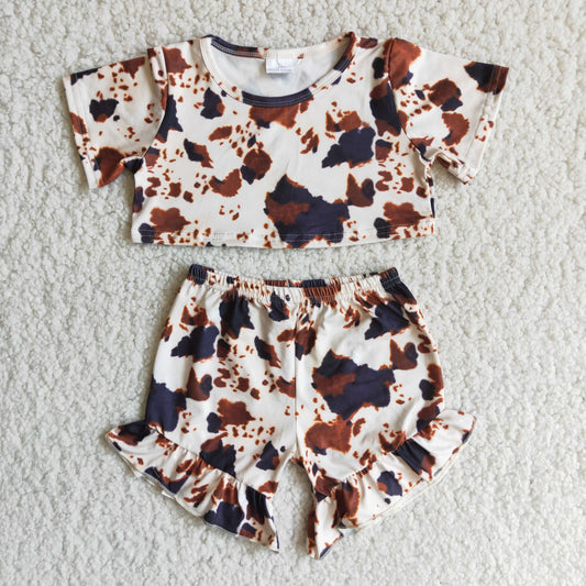 B6-15 Summer Baby Girls Cow Print Shirts Set