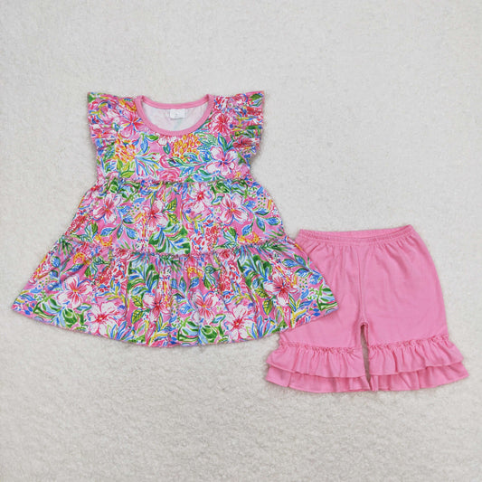 GSSO0619 Baby Girls Floral Tunic Top Shorts Set