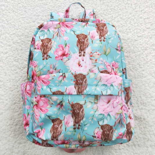 BA0081 Kids Highland Pink Flower Backpack Bag