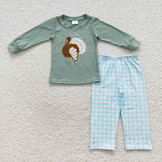 BLP0214 Boys Embroidery Thanksgiving Turkey Outfit