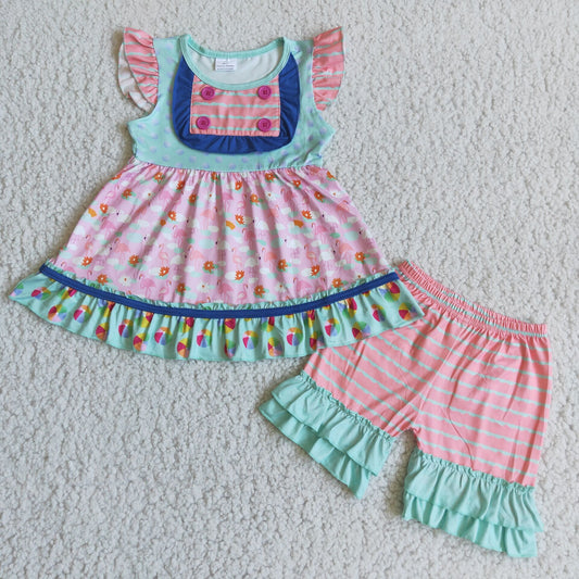 C7-22 Summer Baby Girls Flamingo Outfit