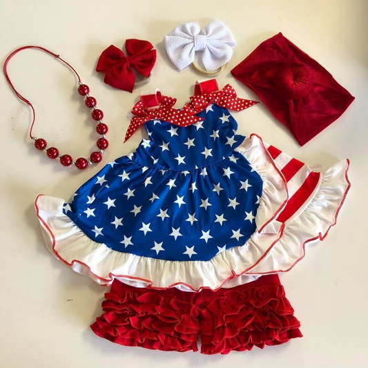 Baby Girls July 4th Patriotic Red Shorts Outfit