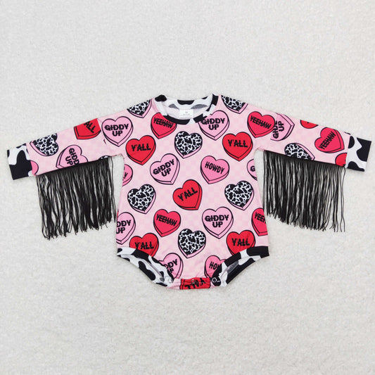 Baby Infant Girls Valentines Hearts Long Sleeve Tassel Rompers