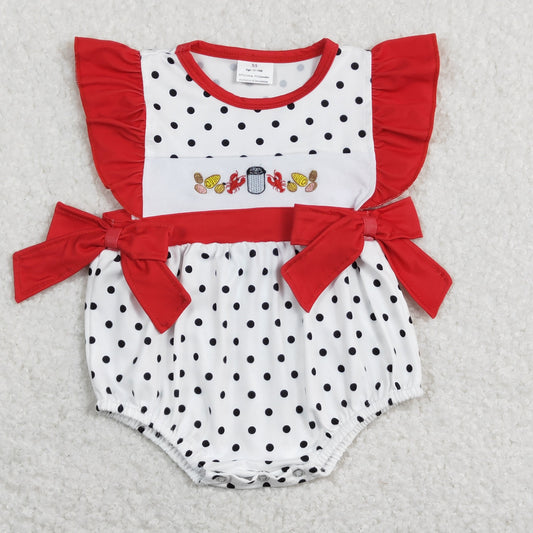 Summer Baby Outfit Embroidery Crayfish Bubble Romper With Bow