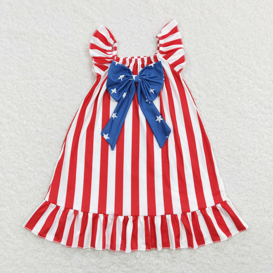 Kids July 4th Red Striped Dress With Bow