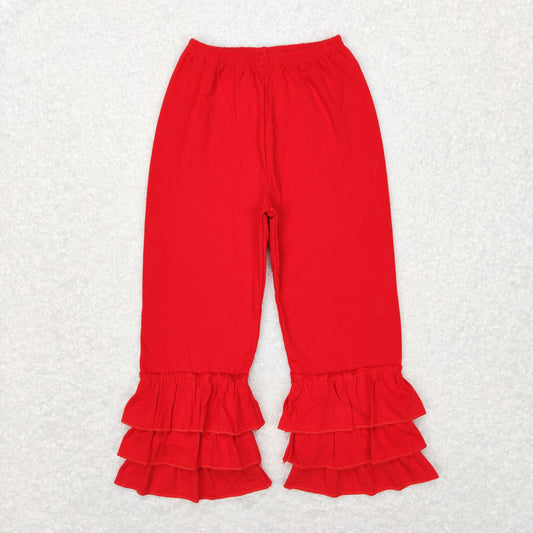 Kids Girls Red Solid Knit Cotton Ruffle Pants