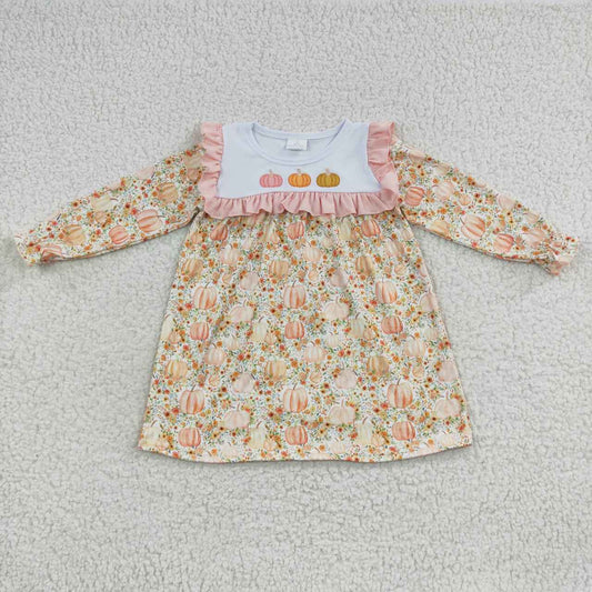 GLD0238 Baby Girls Embroidery Pumpkin Long Sleeve Dress