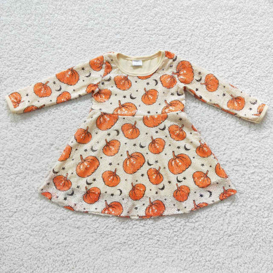 GLD0271 Kids Girls Sequin Pumpkin Dress