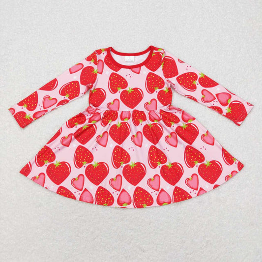 GLD0469 Kids Girls Heart Strawberry Dress
