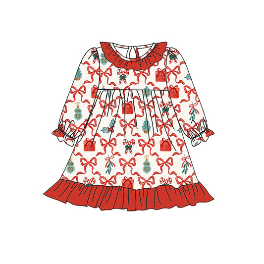 GLD0523  Baby Girls Christmas Holly Long Sleeve Dress