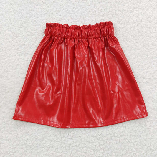 GLK0011 Kids Girls Red Color Pu Leather Skirt
