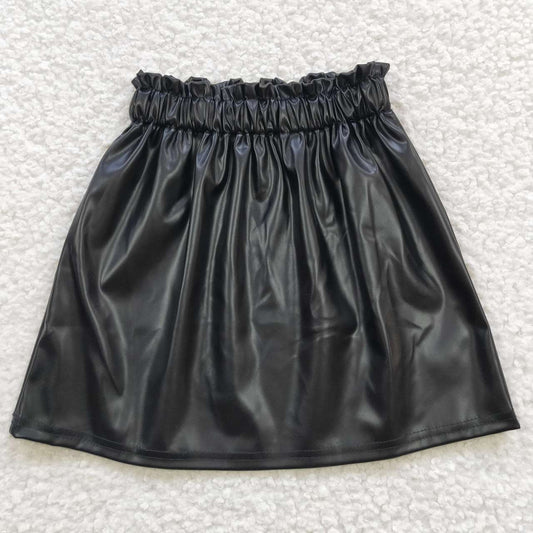 GLK0013 Kids Girls Black Color Pu Leather Skirt