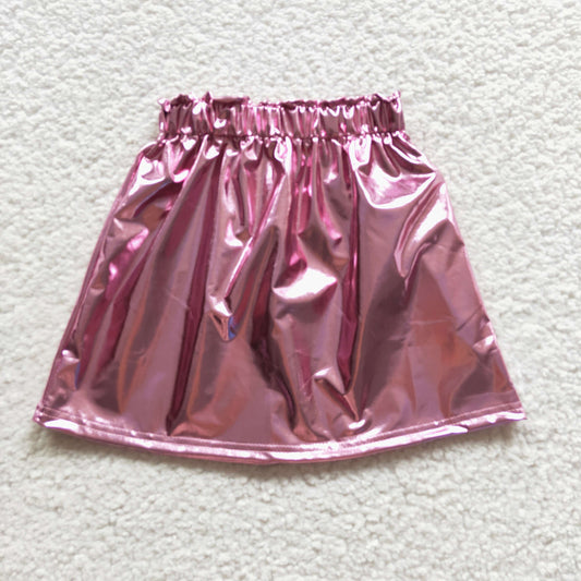 GLK0014 Kids Girls Pink Color Pu Leather Skirt GLK0014